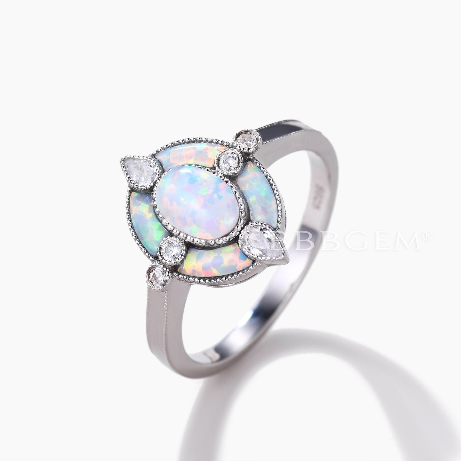 Antique White Opal Halo Engagement Ring - Vintage Oval Cut Cocktail Ring with October Birthstone - Perfect for Proposals, Anniversaries & Special Occasions