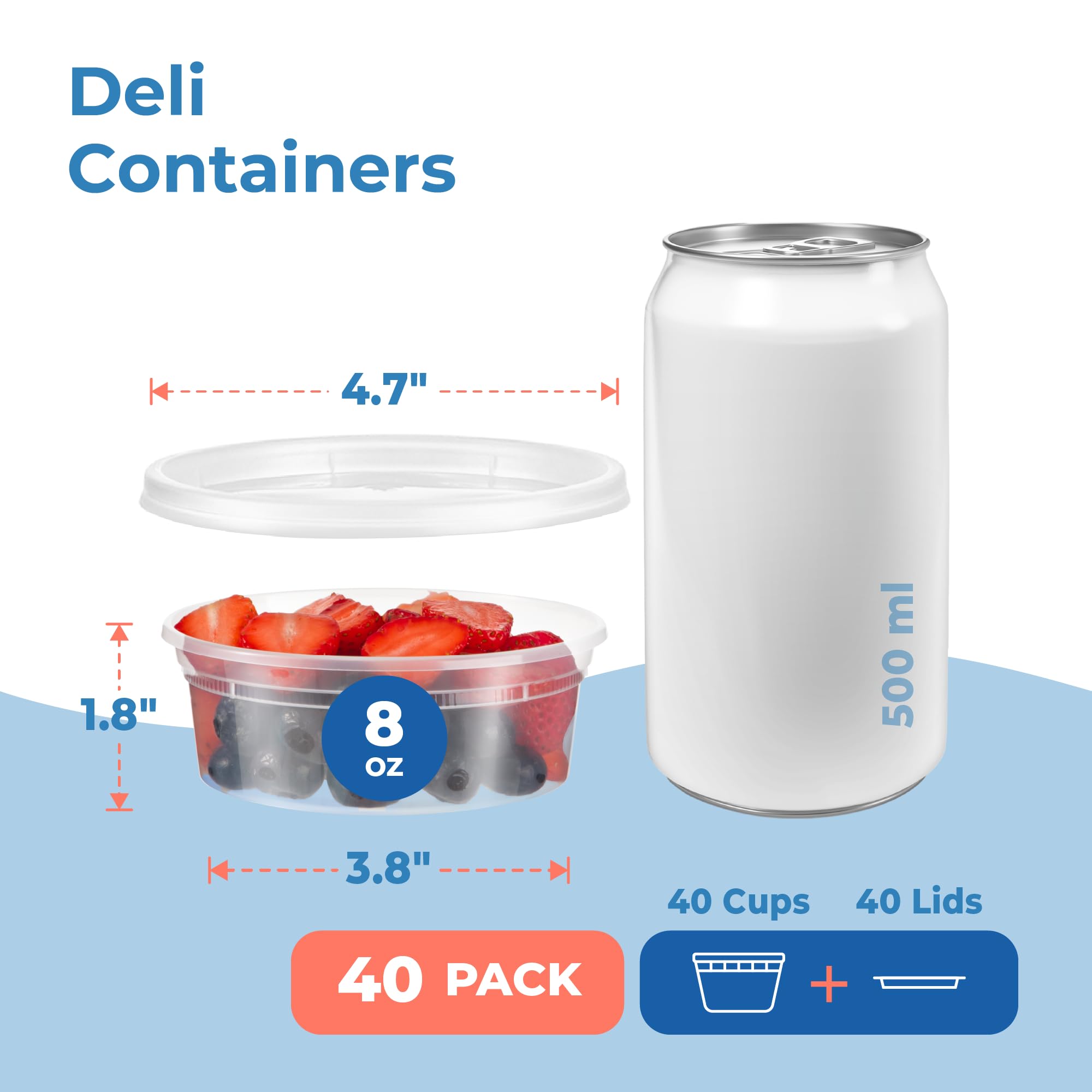 40-Pack 8 oz Airtight Leakproof Meal Prep Containers with Lids - US Made Clear Round Plastic Food Storage Containers for Soups, Takeout & Restaurants | Microwave & Freezer Safe | Perfect for Meal Prepping, Leftovers & Food Delivery