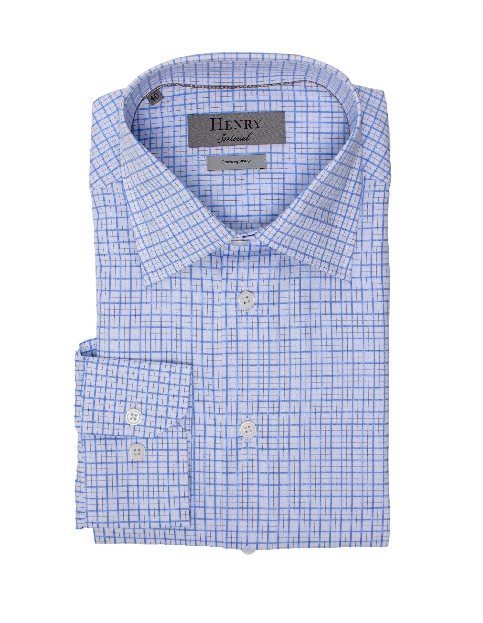 HENRY SARTORIAL Classic Fit Checkered Cotton Blend Casual Shirt for Men - Blue/Brown Plaid - Perfect for Office, Business Meetings & Smart Casual Outfits