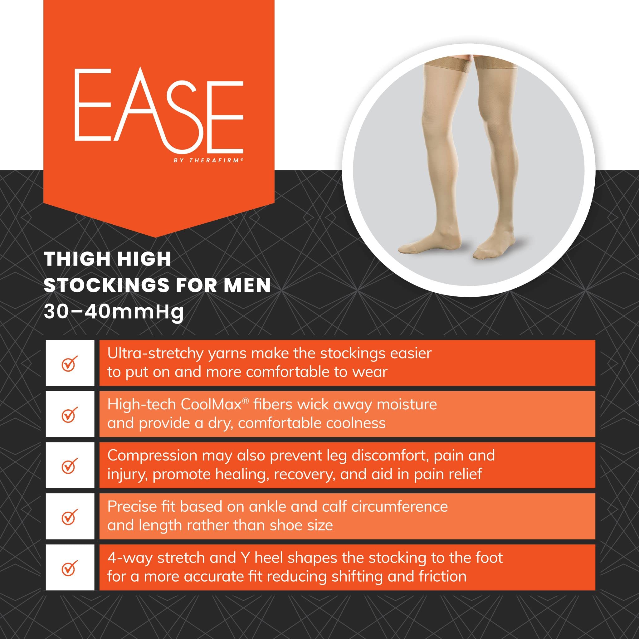 EASE BY THERAFIRM Men's Modern Compression Socks for Circulation & Support - Best for Running, Travel & Work