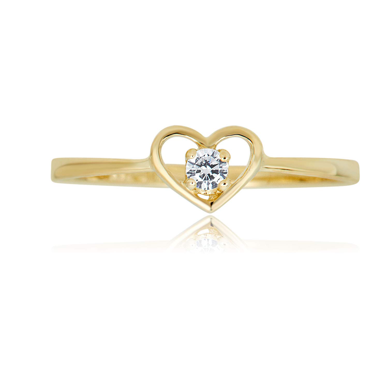 10K Gold Simulated Diamond CZ Open Heart Ring for Women - Elegant Cubic Zirconia Heart Jewelry Gift for Valentine's Day, Anniversary & Special Occasions