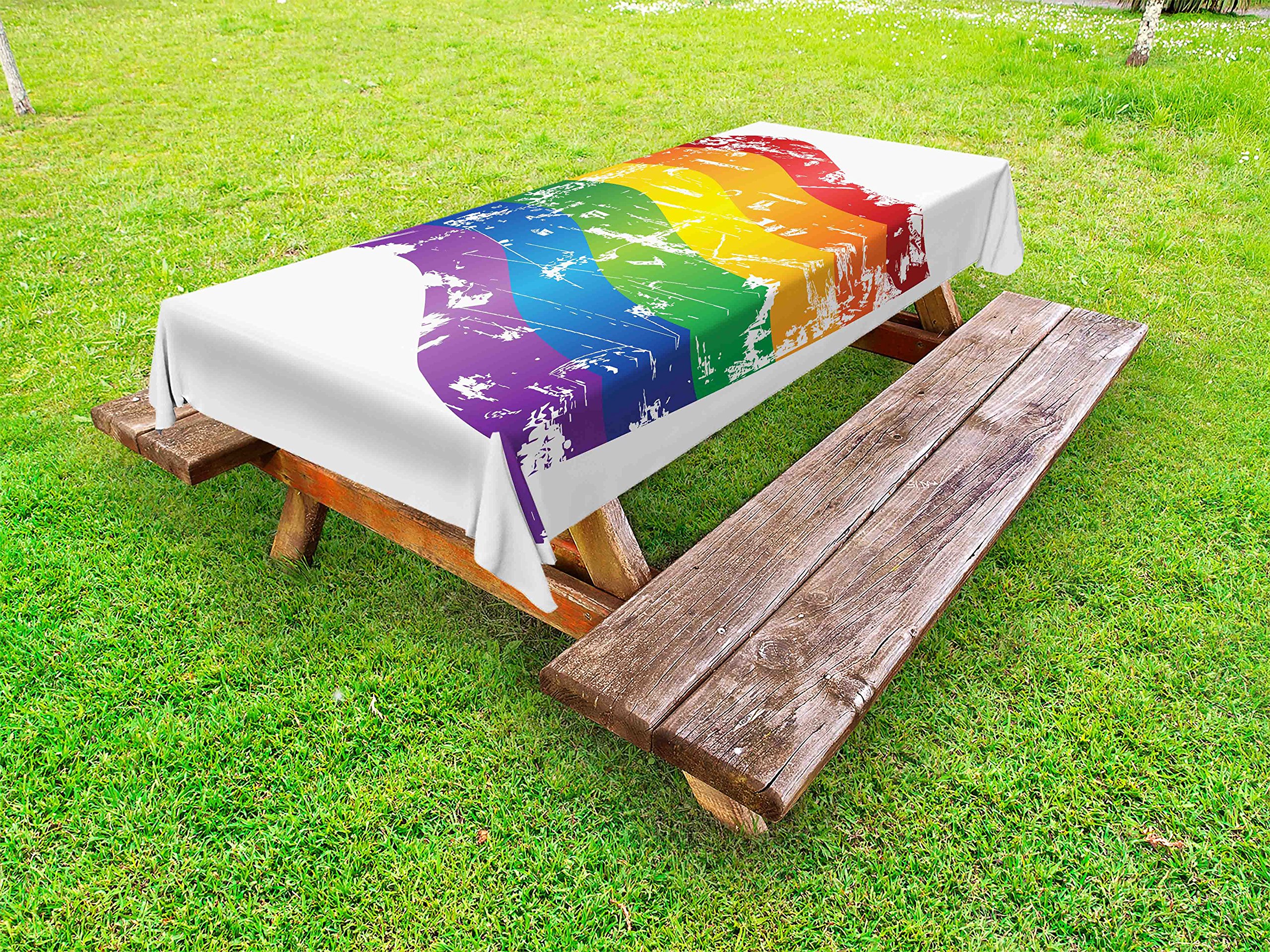 Vintage Rainbow Outdoor Tablecloth - Grunge Style Gay Pride Flag & LGBT Community Themed - Washable Picnic Table Cover 58x120 Inches - Multicolor Striped Design for Pride Events, Garden Parties & Outdoor Dining