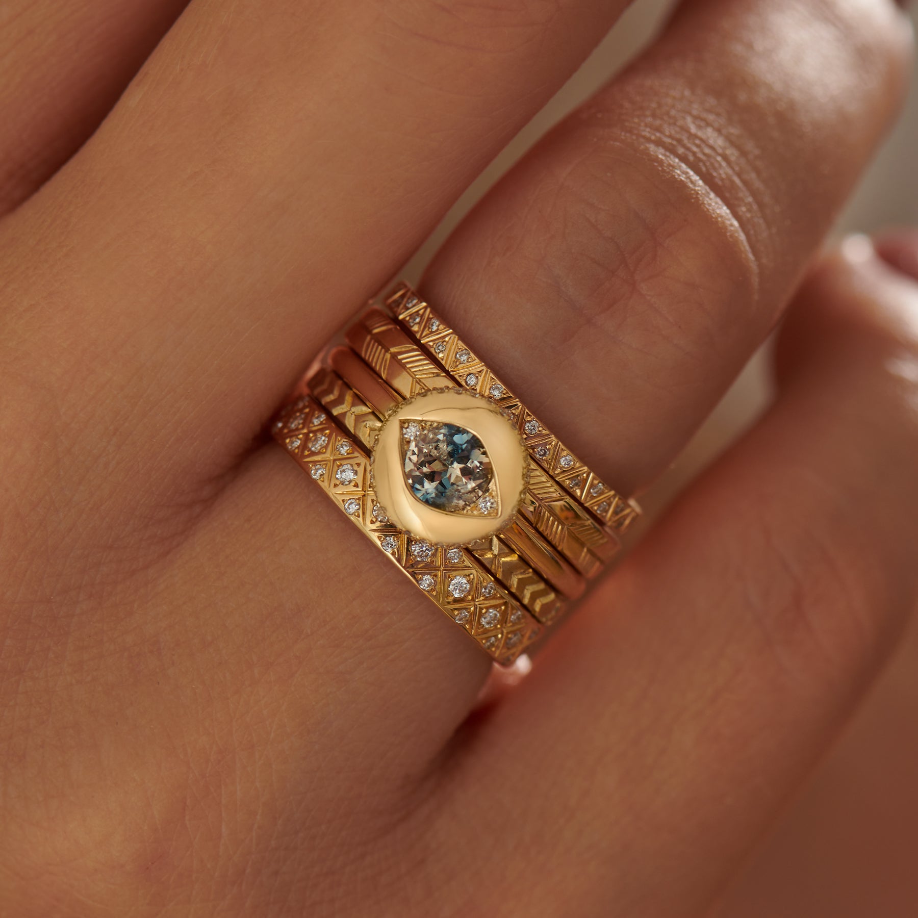 Exquisite Ayin Parti Sapphire & Diamond Ring for Women | 14K Gold Engagement & Wedding Band | Elegant Jewelry Gift for Anniversary, Valentine's Day & Special Occasions