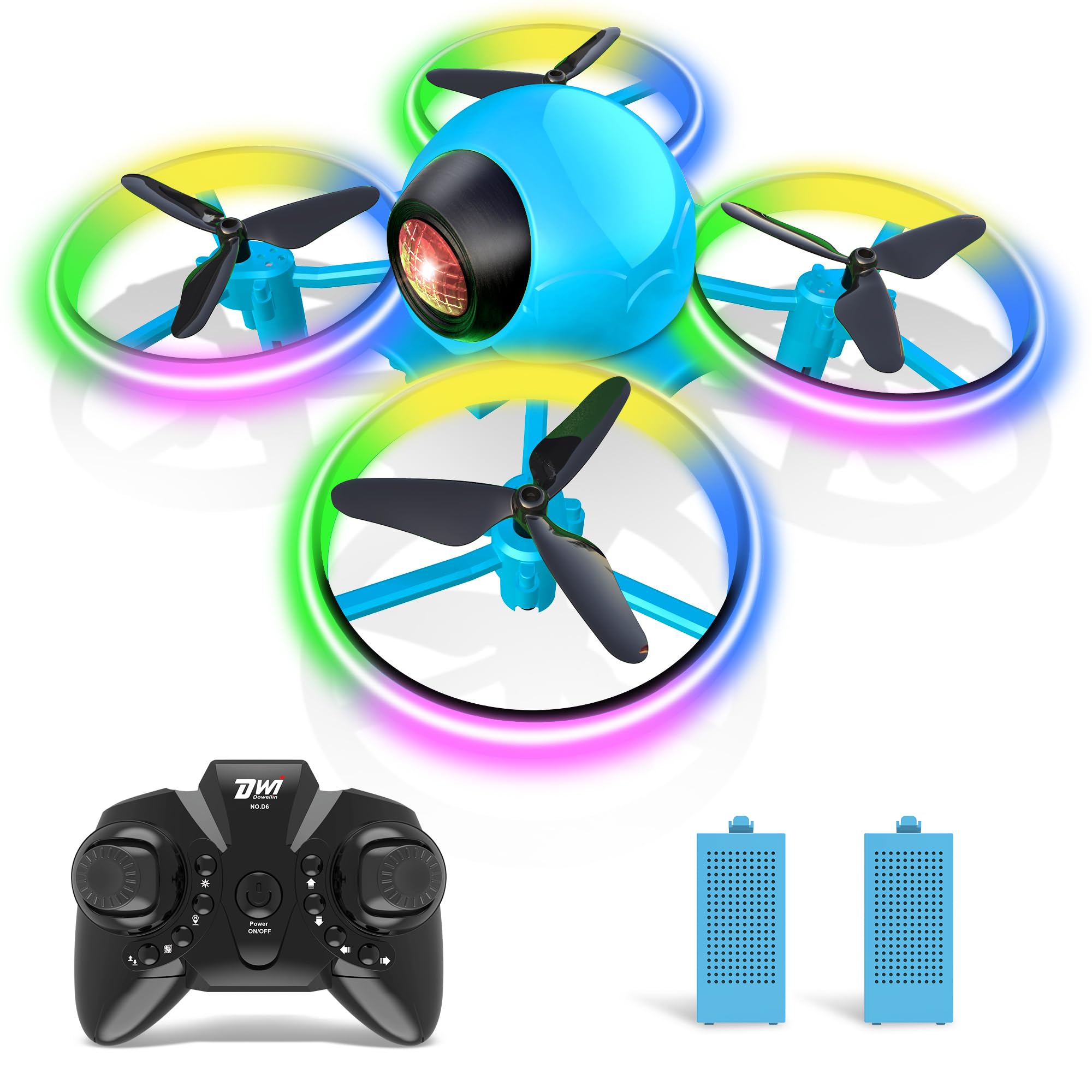 Dwi Dowellin Mini Drone for Kids & Adults - 4.9 Inch Small RC Quadcopter with LED Lights, One Key Takeoff, 360° Flips, Long Flight Time - Perfect Indoor Flying Toy for Beginners, Birthday Gifts & Family Fun (Blue)