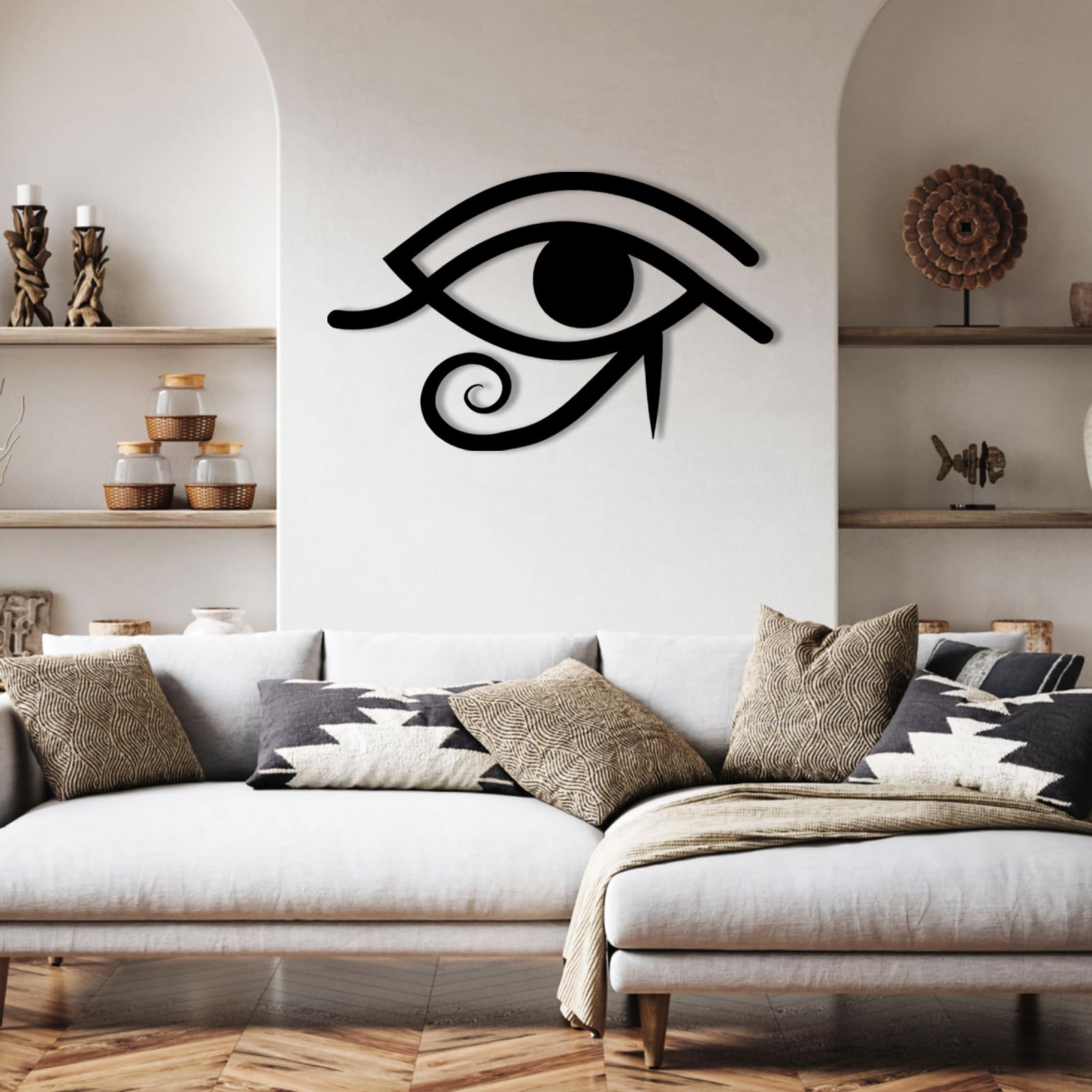 Eye of Horus Metal Wall Art - Premium Egyptian Wall Decor in Silver (35x22in|90x57cm) - Perfect for Living Room, Bedroom & Office Decor - Ancient Symbol for Home Protection & Spiritual Harmony