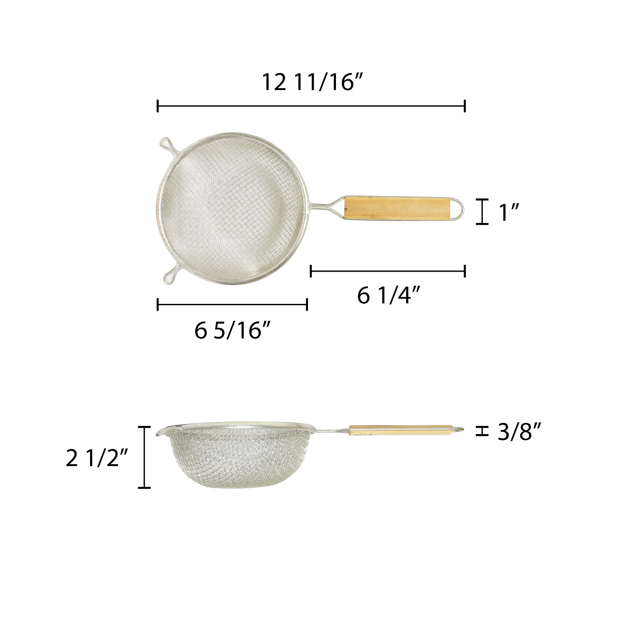 Premium Double-Layer Fine Mesh Tin Strainer with Wooden Handle - 6 Inch Kitchen Sifter for Baking, Tea, and Cooking Essentials