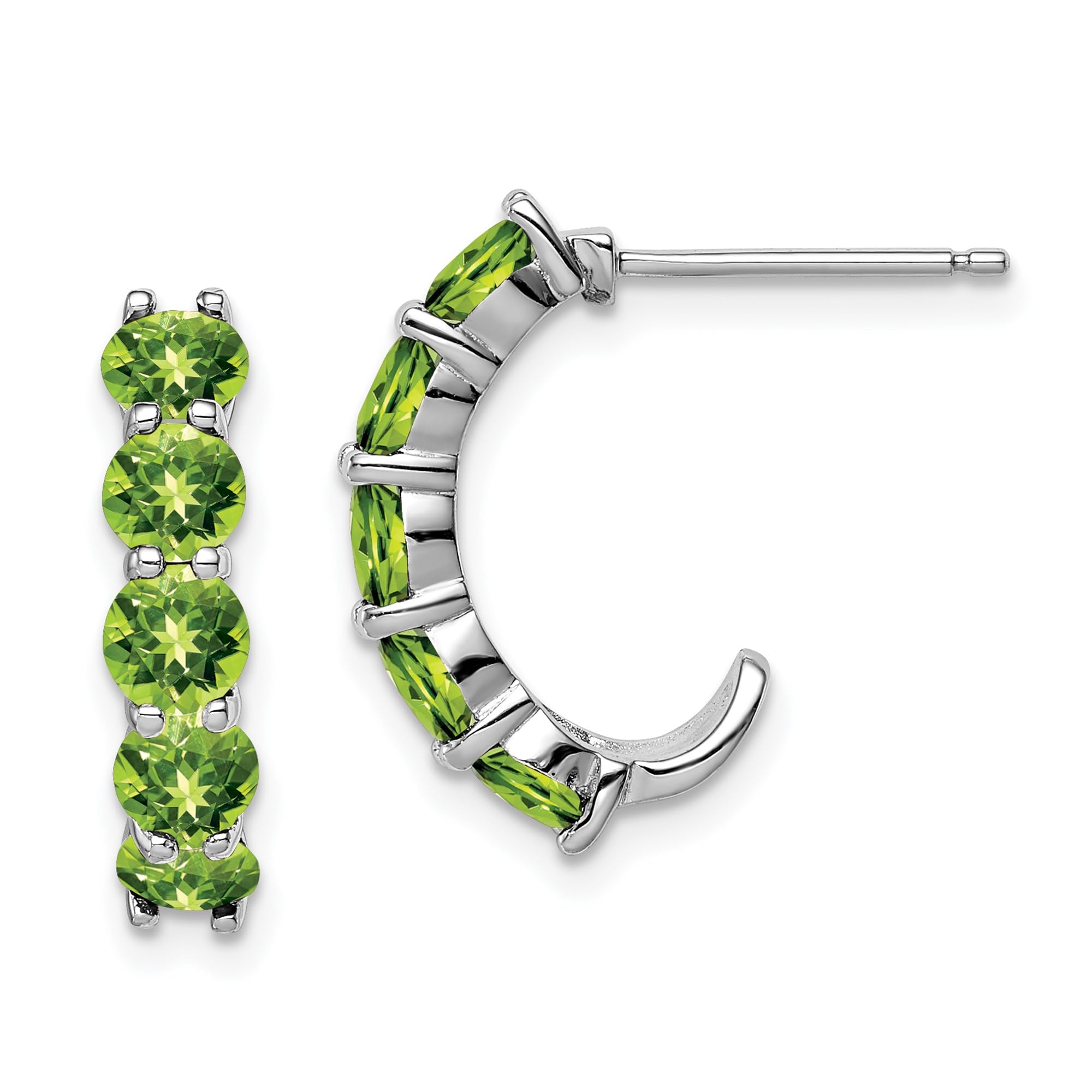 925 Sterling Silver Green Peridot J Hoop Earrings for Women - Dainty Minimalist Jewelry for Everyday Wear, Gift & Special Occasions