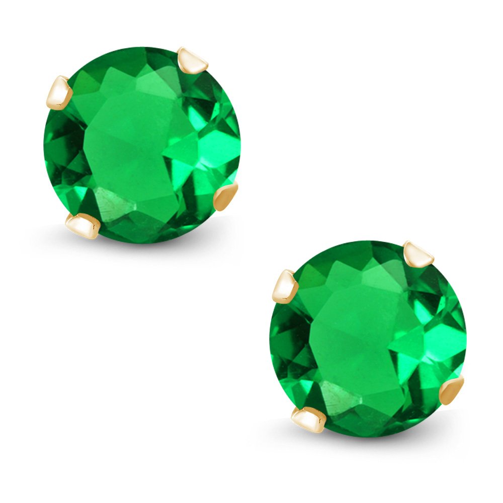 1.54 Ct Green Simulated Emerald Stud Earrings for Women & Men - 6mm 18K Yellow Gold Plated Silver - Gem Stone King | Elegant Jewelry for Parties, Weddings & Gifts