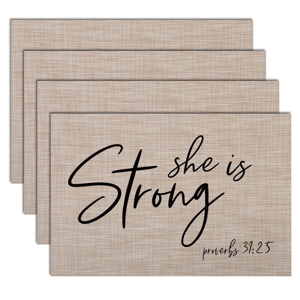 Strong Inspirational Placemats Set of 4 - Kitchen & Dining Decor for Home