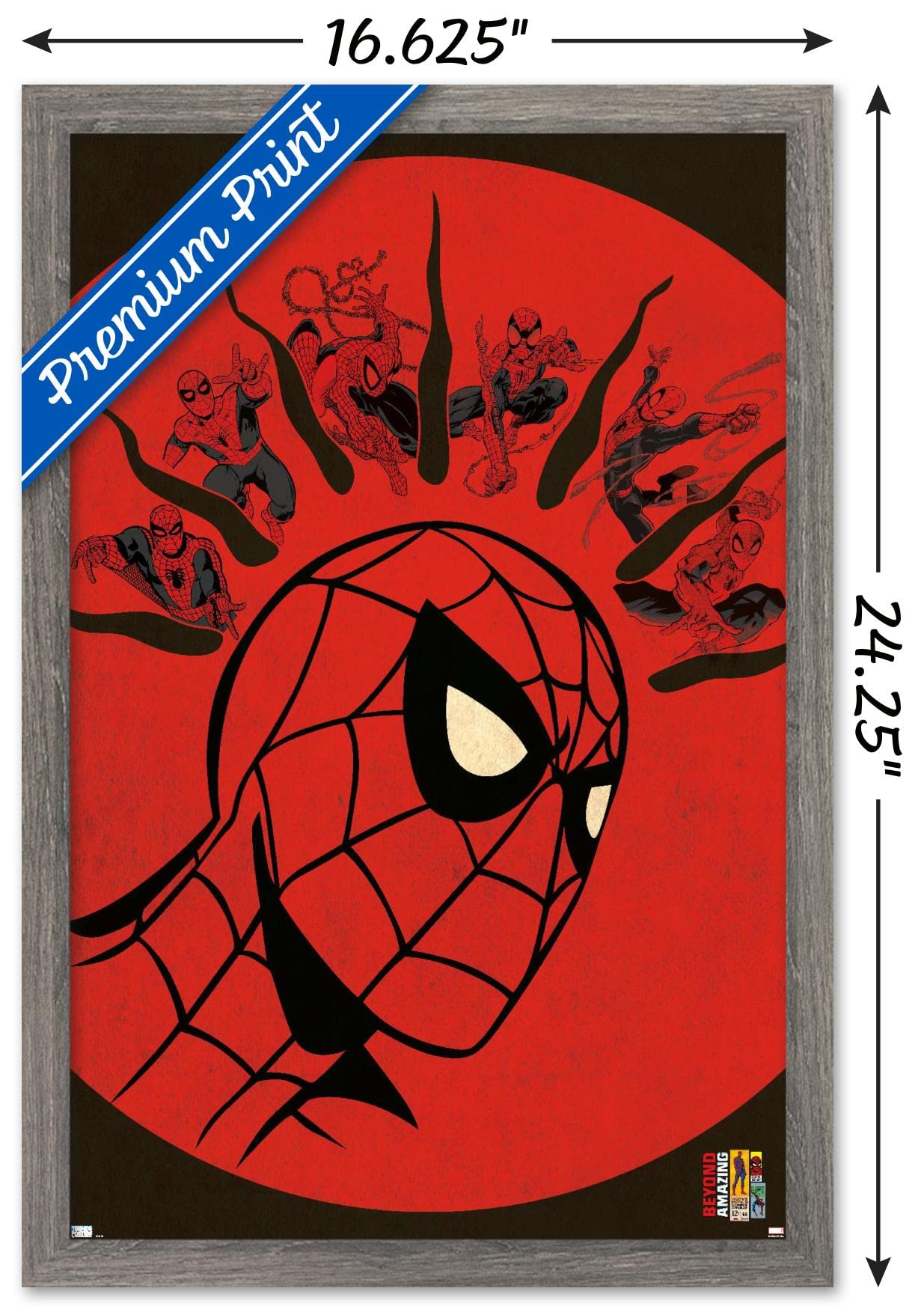 Marvel Comics Spider-Man: Beyond Amazing Wall Poster - 22.4x14.7 Inches Barnwood Framed Decor for Superhero Bedroom & Game Room