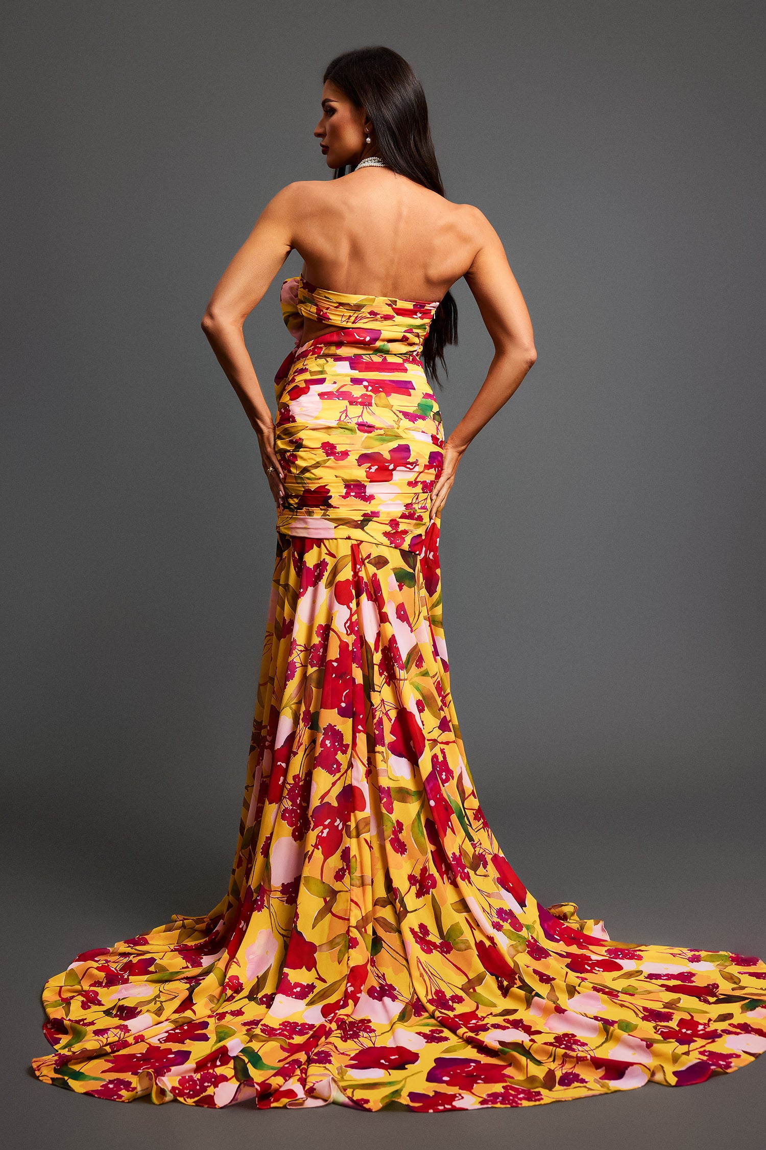 Rina Strapless Floral Hollow Maxi Dress for Women - Elegant Summer Beach Wedding Party Dress