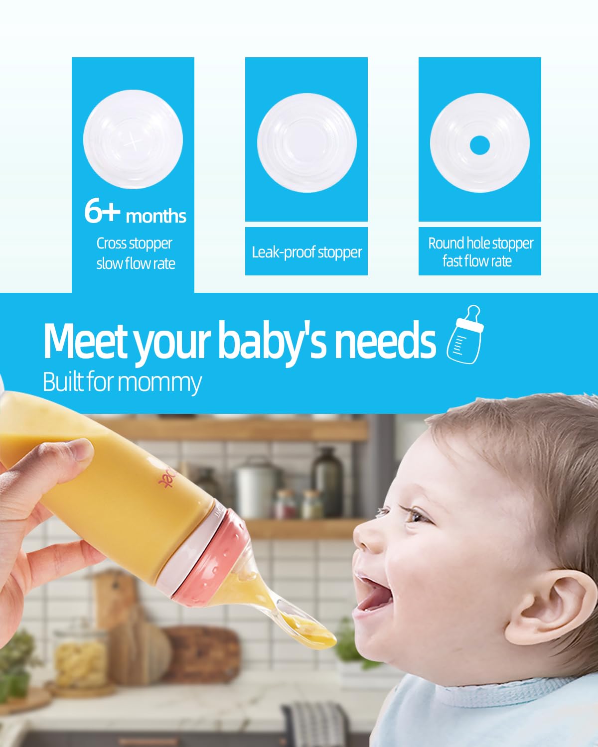 **Soft Silicone Baby Bottle with Spoon Head - 4 oz Slow Flow Anti-Colic Feeder for Rice Cereal & Purees - Easy to Clean, BPA-Free, 2-Pack - Ideal for Newborns, Infants & On-the-Go Feeding**