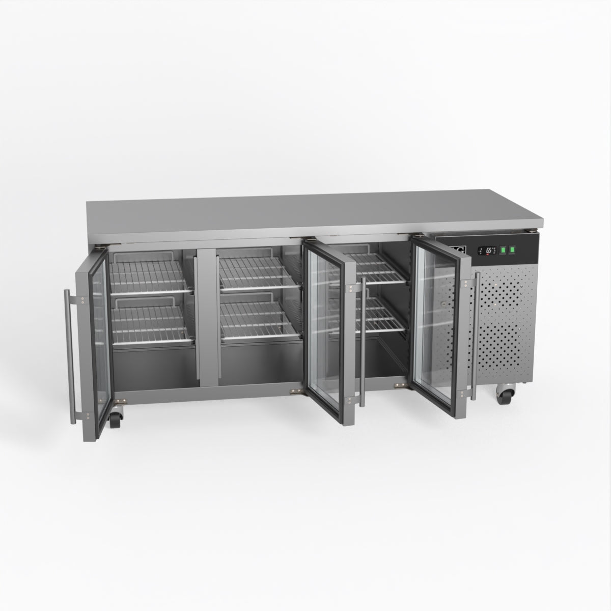 Commercial Glass Door Refrigerator - 3 Door Under Counter Display Fridge with 700mm Depth for Restaurants, Cafes & Retail Stores