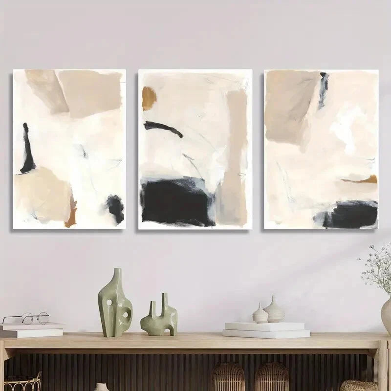 3-Piece Beige Abstract Nordic Style Textured Metal Wall Art - Ready to Hang Modern Home Decor for Living Room, Bedroom & Office