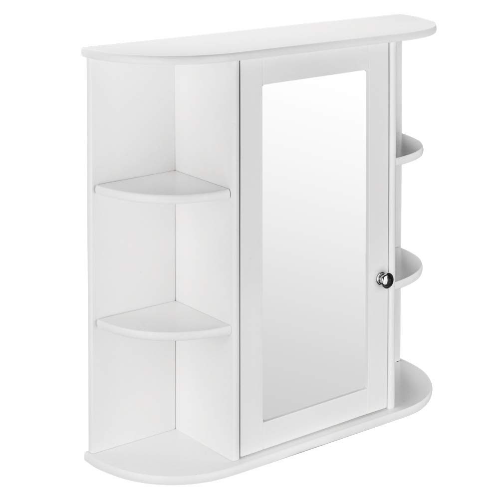 3-Tier White Wooden Bathroom Wall Cabinet with Mirror - Single Door Storage Organizer for Bathroom, Bedroom, or Entryway