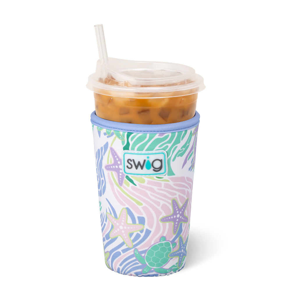 Sea Swirl Medium Iced Cup Coolie - Insulated Beverage Sleeve for Cold Drinks, Perfect for Iced Coffee, Smoothies and Summer Beverages at Beach, Pool or Outdoor Parties