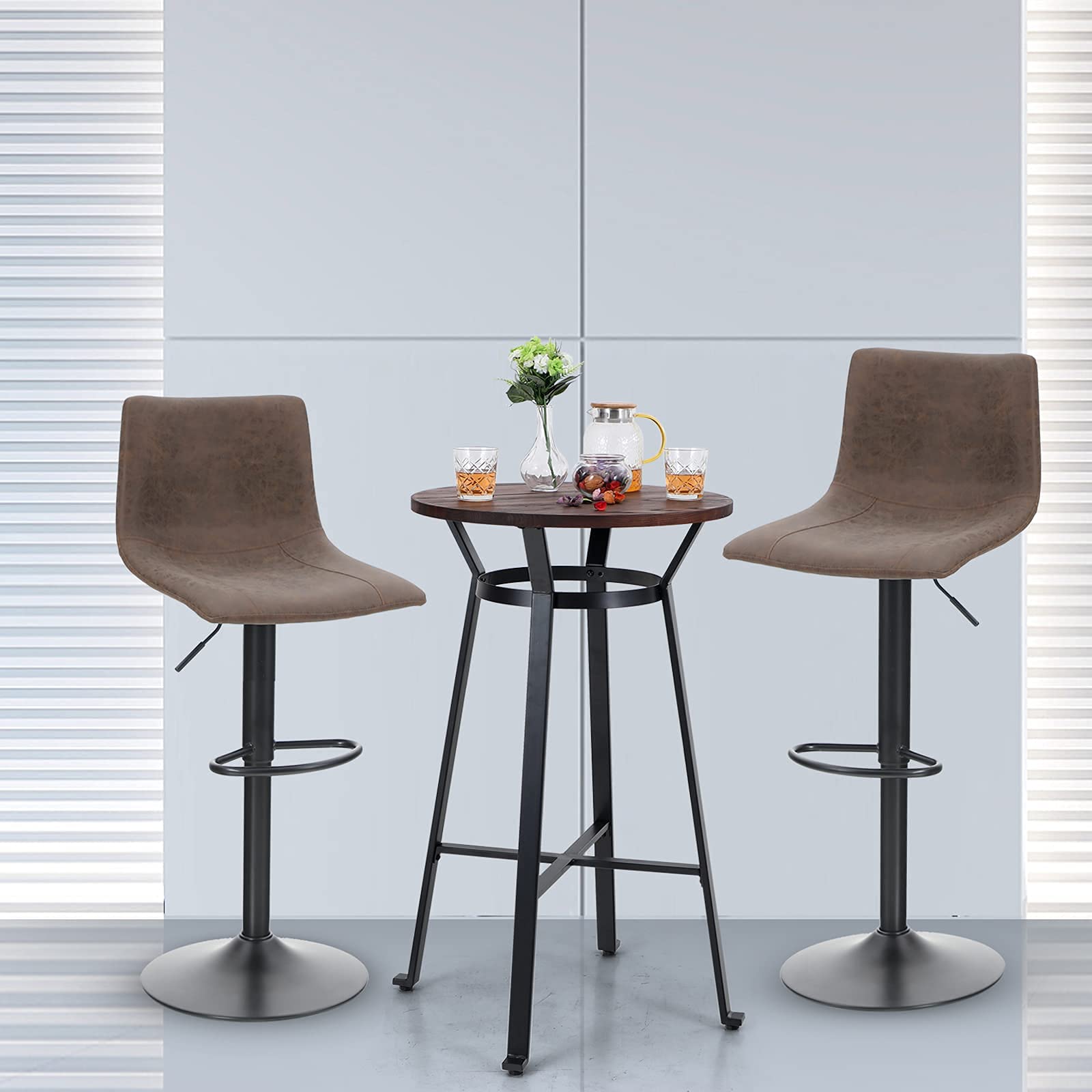 ALPHA HOME 3-Piece Pub Table Set - Adjustable Swivel Bar Stools & Wood Counter Height Table for Kitchen Island, Bistro, Dining Room - Perfect for Entertaining & Small Space Living