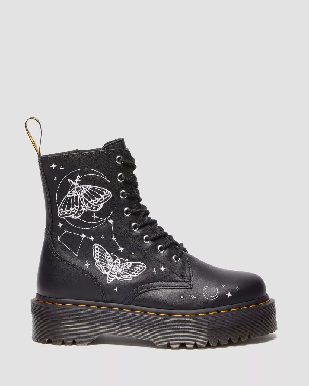 Dr. Martens Jadon Celestial Moth Embroidered Platform Boots - Gothic Punk Style Chunky Sole Shoes for Women | Perfect for Concerts, Festivals & Alternative Fashion Outfits