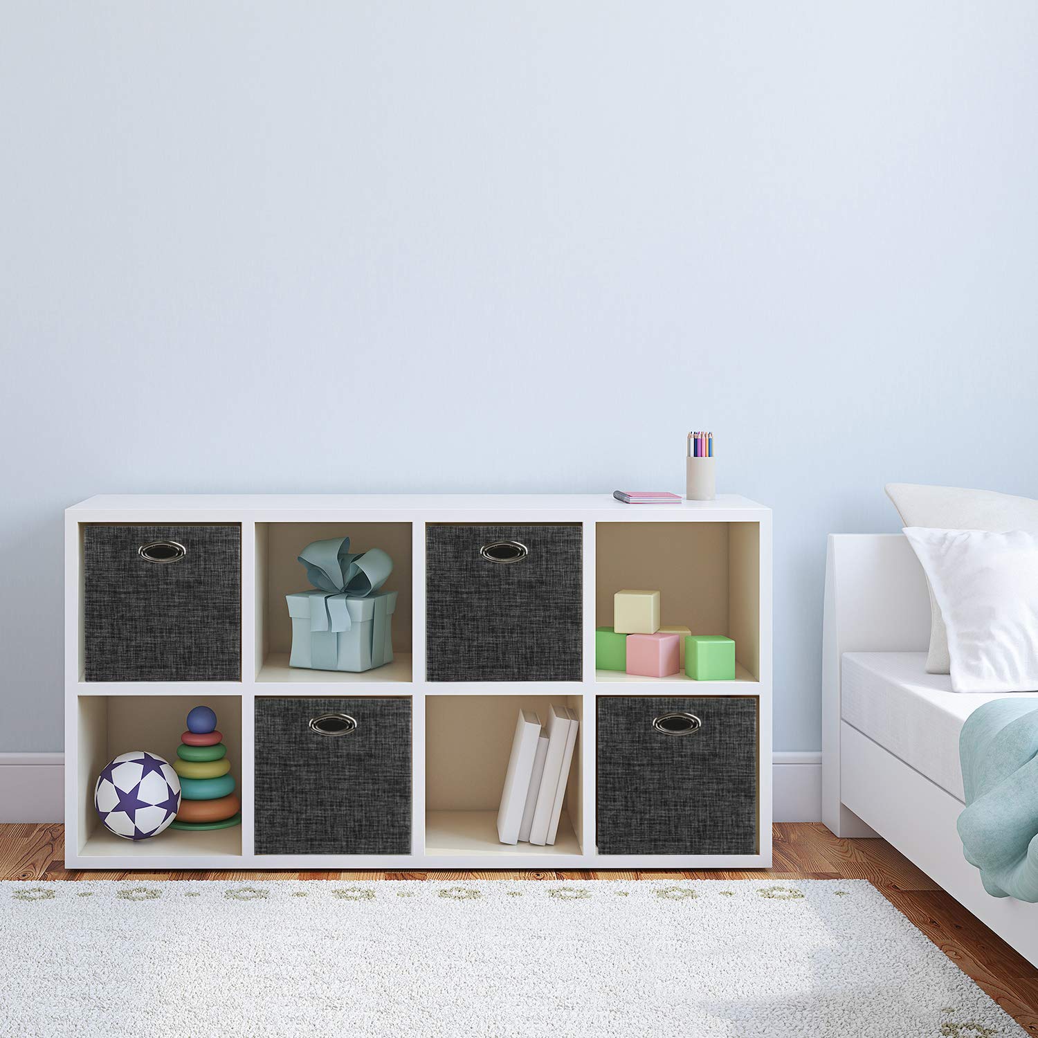 Posprica 12x12 Storage Cubes - Foldable Fabric Bins for Shelf & Cabinet (4pcs, Black) - Home Organization