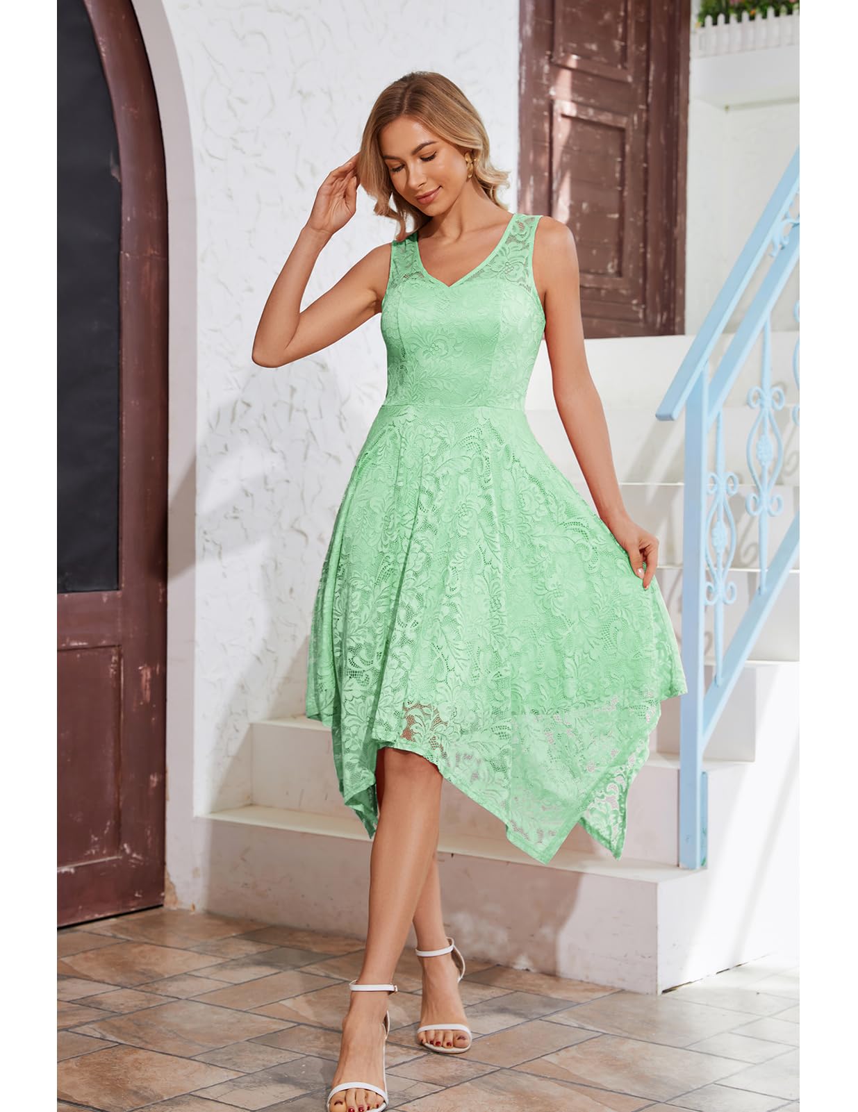 Meetjen Women's Elegant Cocktail Party Dress 2025 - Handkerchief Hem Lace Formal Gown for Wedding Guest, Bridesmaid & Prom | Perfect for Evening Galas, Cocktail Parties & Special Occasions