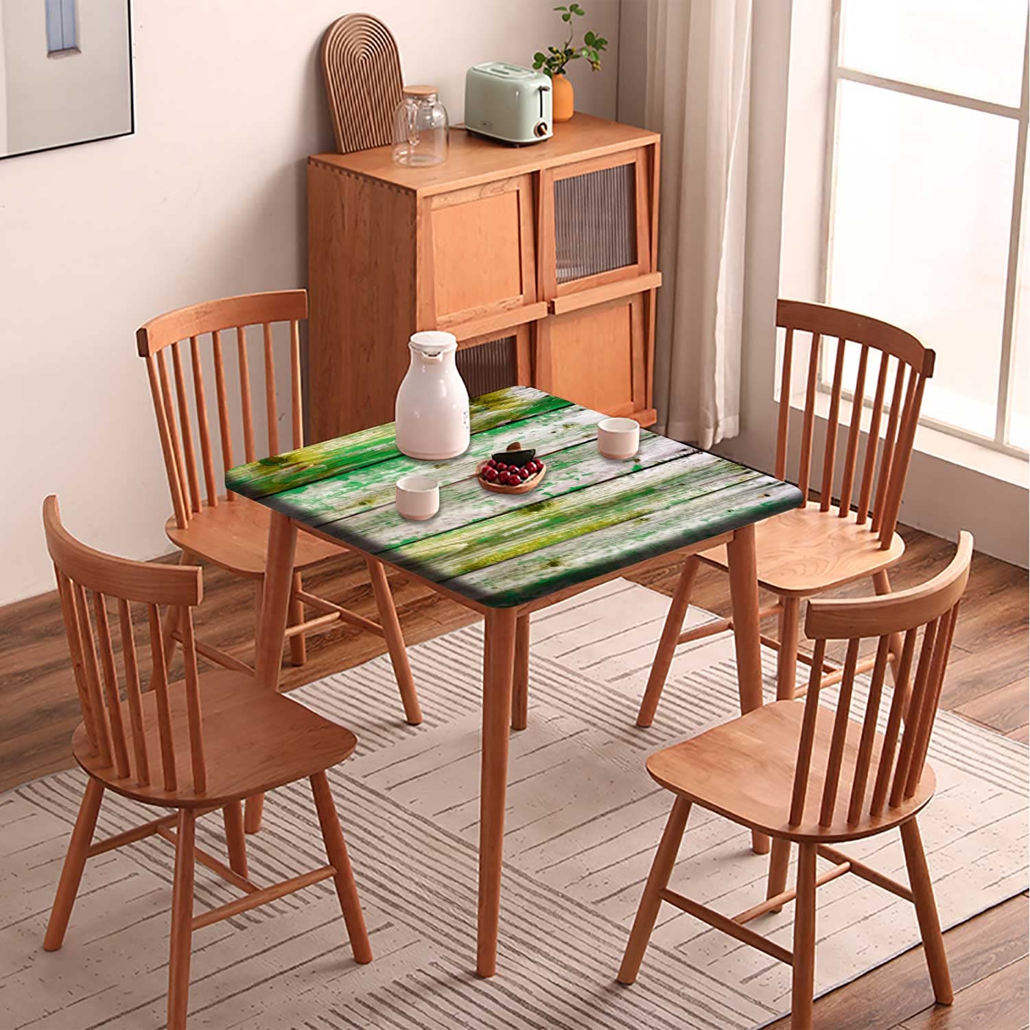Vintage Square Tablecloth with Elastic Edge - Washable Polyester Wood Grain Design, Dust & Oil Proof - Fits 30x30 Inch Tables - Perfect for Holiday Dinners, Family Gatherings & Outdoor Picnics