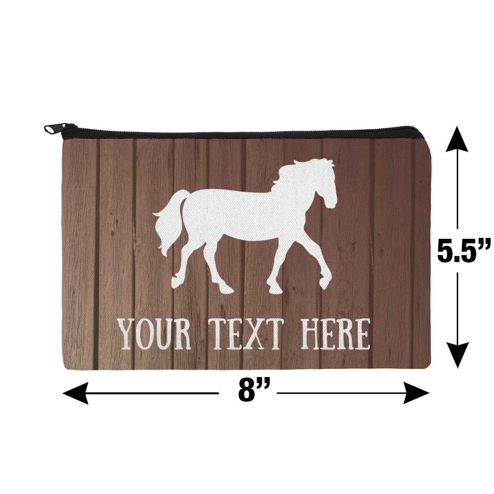 Personalized Custom Engraved 1 Line Horse Silhouette Wooden Makeup Cosmetic Bag Organizer Pouch - Perfect for Travel, Gym & Everyday Essentials Storage