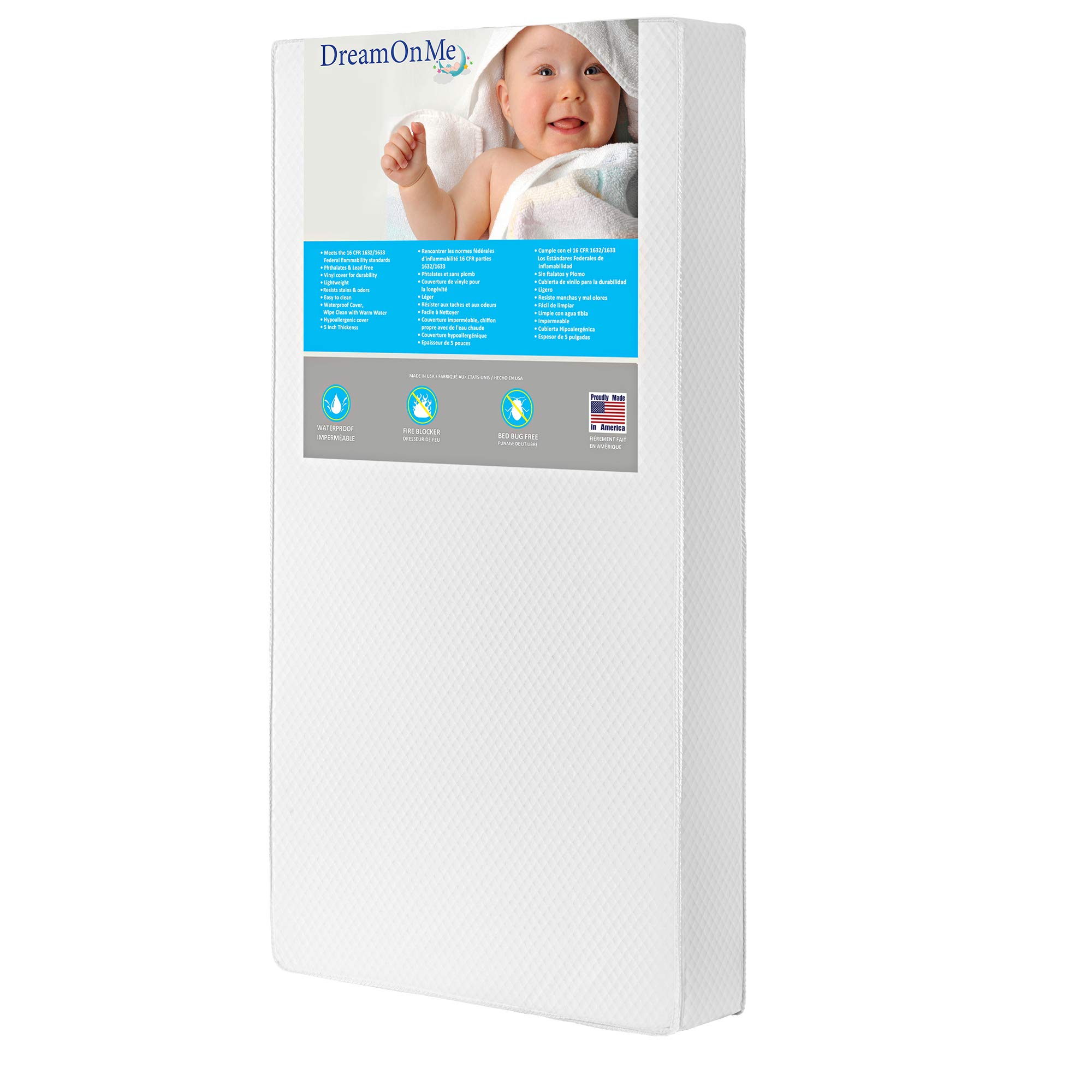 Dream On Me Lullaby 2-Sided Crib & Toddler Mattress - 224 Coil Support System (155-224) for Baby & Kids - Perfect for Nursery, Daycare & Travel Cribs