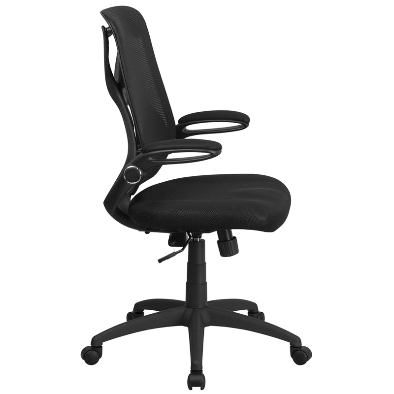 FLASH Kimble High Back Black Mesh Executive Ergonomic Office Chair - Adjustable Lumbar Support, 2-Paddle Control & Flip-Up Arms - Perfect for Home Office, Gaming & Workspace Comfort
