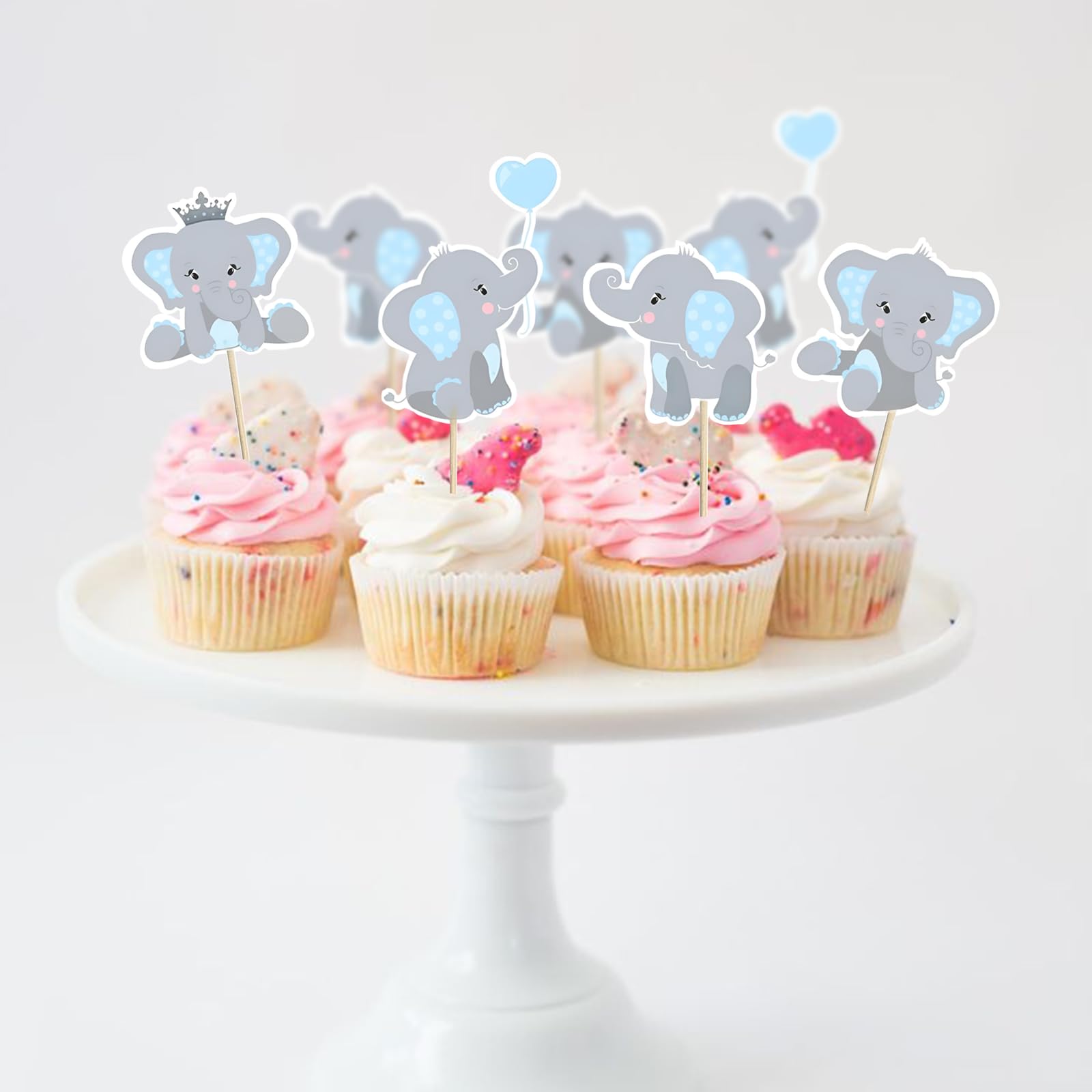 48Pcs Blue Elephant Cupcake Toppers for Baby Shower & Birthday Party Decorations - Double Sided Boy Baby Shower Supplies - Perfect for Baby Boy Theme Parties, Gender Reveals & 1st Birthday Celebrations