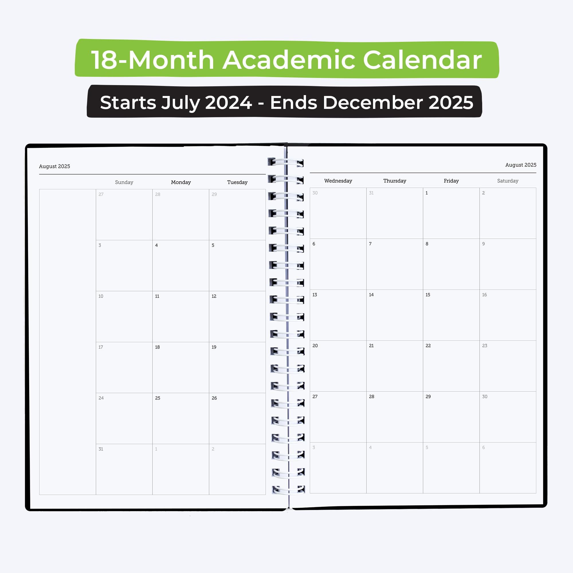 WallDeca 2024-2025 Academic Planner - 18 Month Weekly & Monthly Organizer (July 2024 - December 2025) with Flexible Cover & Notes Pages, 5.9
