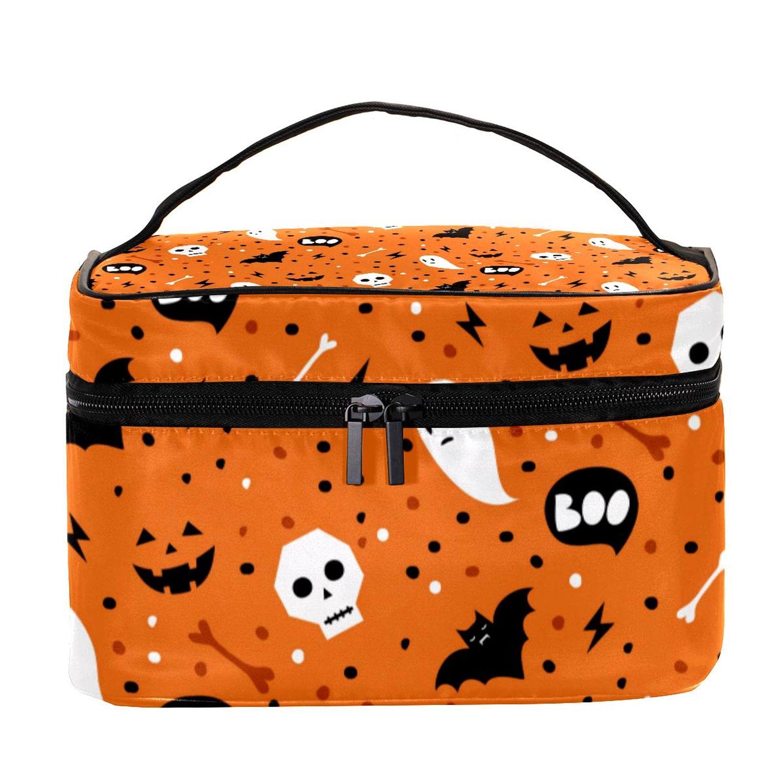 WARMFM Bat Ghost Skull Pattern Cosmetic Bag - Waterproof Travel Toiletry Organizer & Makeup Pouch for Women | Perfect for Halloween, Travel, Gym & Daily Use