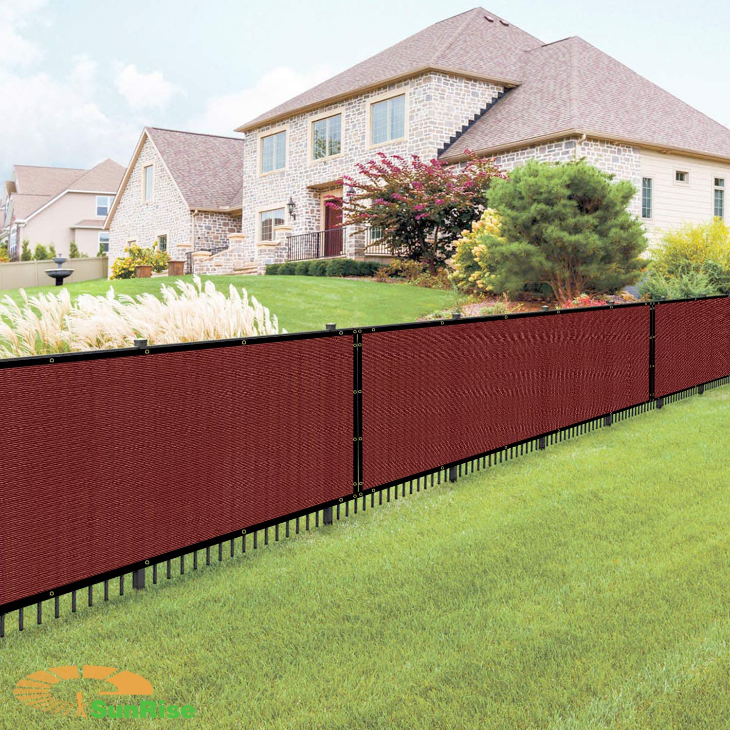 E&K Sunrise 7ft x 84ft Outdoor Privacy Fence Screen with Grommets - UV Blocking Windscreen for Backyard, Garden & Patio Cover - Red - Perfect for Creating Shade & Privacy in Outdoor Spaces