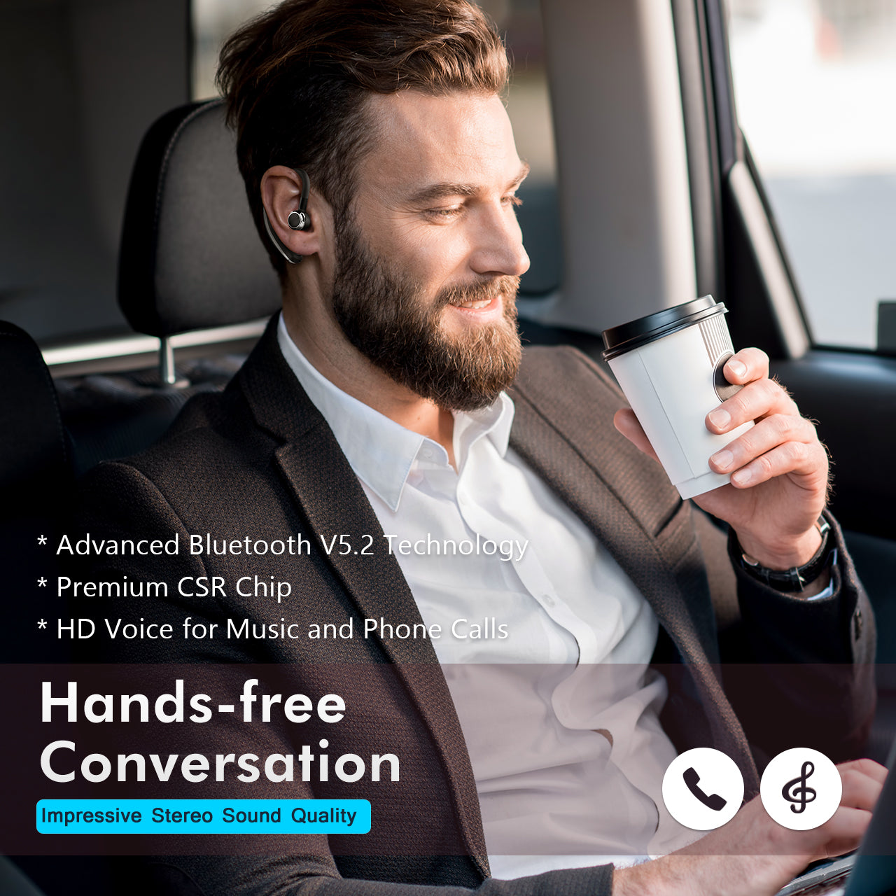 Mpow Bluetooth Headset with Noise Cancelling Microphone - Wireless Bluetooth Earpiece with 280 Hours Standby - Hands Free Headset for Truckers, Business Calls & Office Use - Perfect for Conference Calls, Driving & Remote Work (Black)