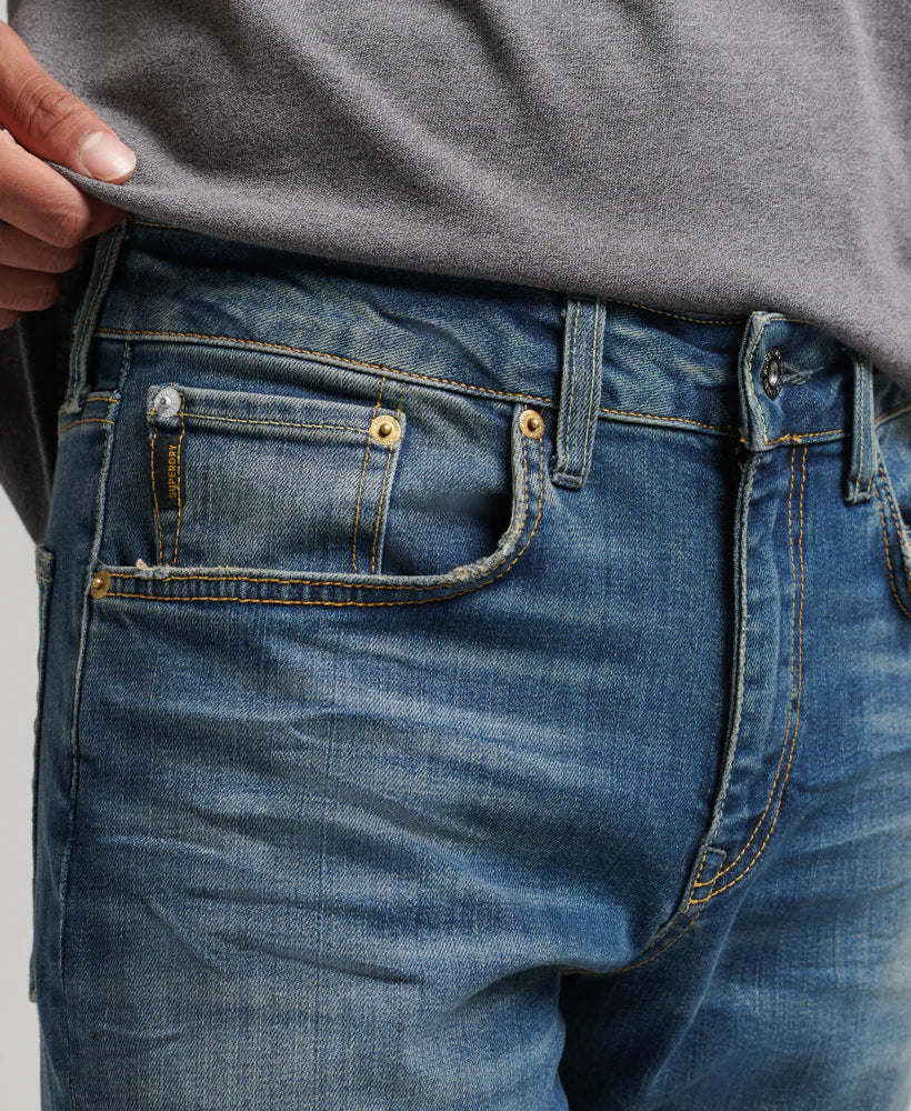 Vintage Slim Straight Jeans for Men - High Waist Distressed Denim Pants | Electric Vintage Custom Wash | Perfect for Casual Wear, Street Style and Retro Outfits