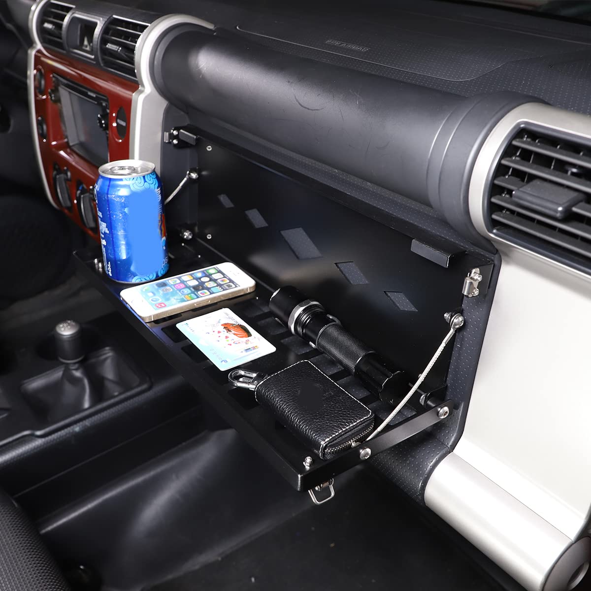 Aluminum Alloy Car Organizer Tray for Toyota FJ Cruiser 2007-2021 - Multi-Function Storage Rack for Phone, Keys & Tools - Perfect for Road Trips & Daily Commuting