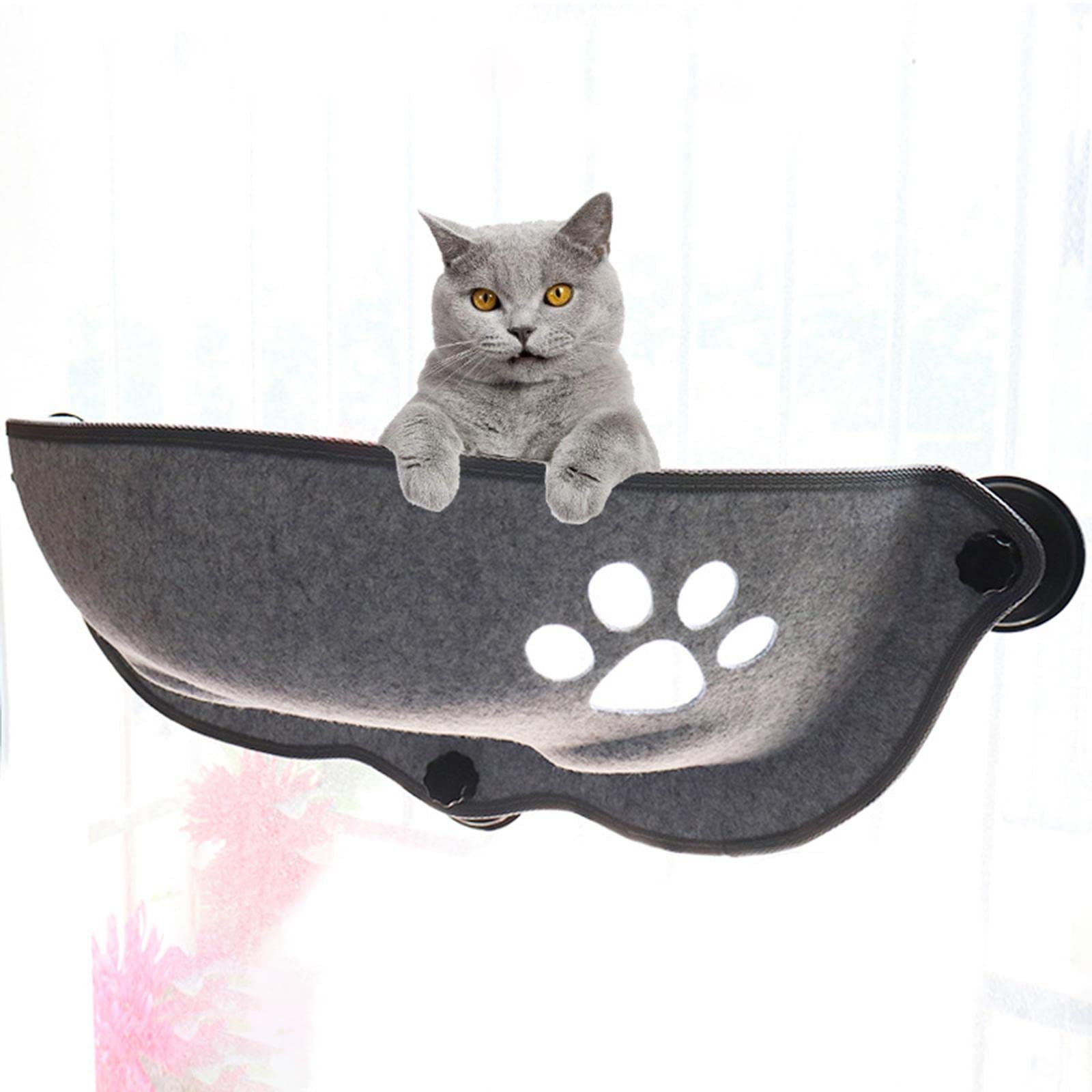 Premium Cat Window Hammock with Strong Suction Cups - Cozy Perch Bed for Cats to Lounge, Sunbathe & Relax - Perfect for Apartments & Sunny Windows - Gray Pet Furniture for Indoor Cats