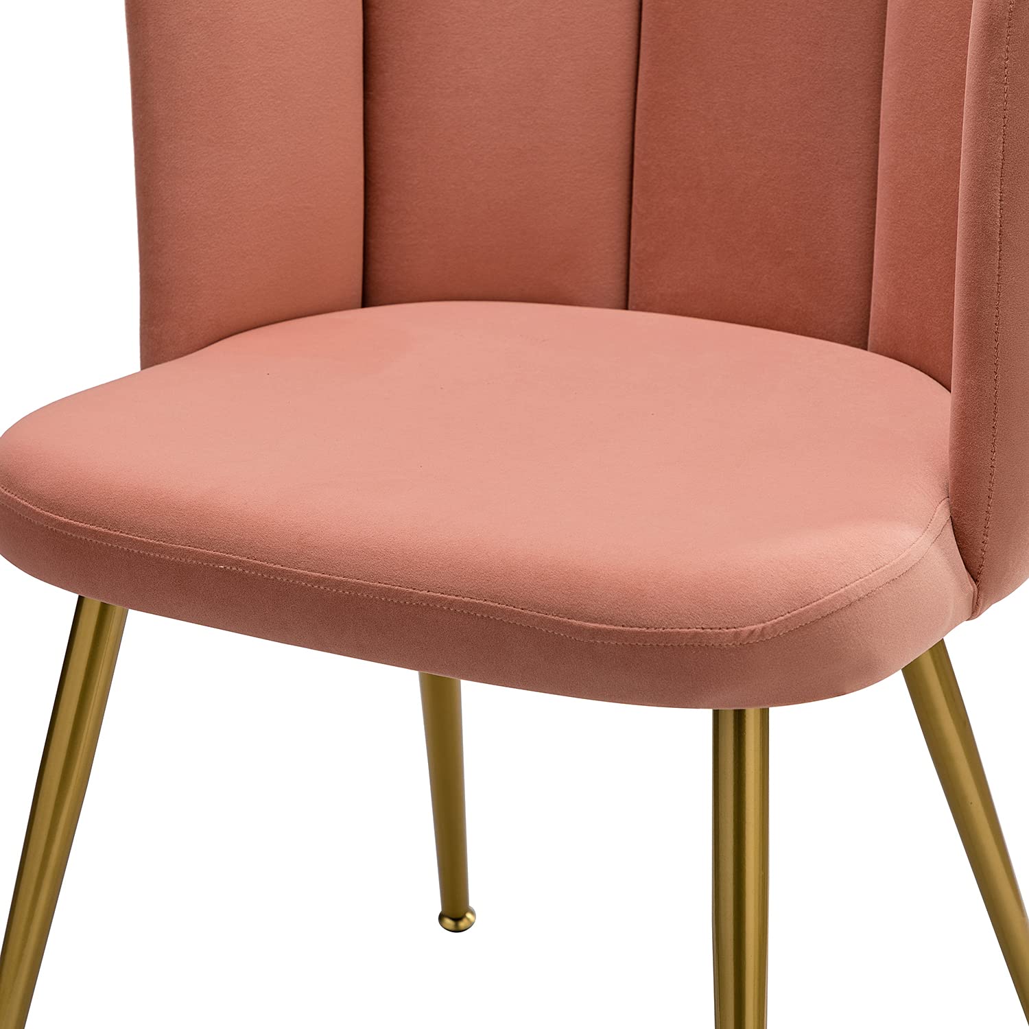 HULALA HOME Velvet Accent Chairs Set of 2 - Pink Upholstered Dining Chairs with Shell Back & Gold Metal Legs, Modern Vanity Chair for Makeup Room, Comfy Living Room Seating for Bedroom, Office, or Lounge