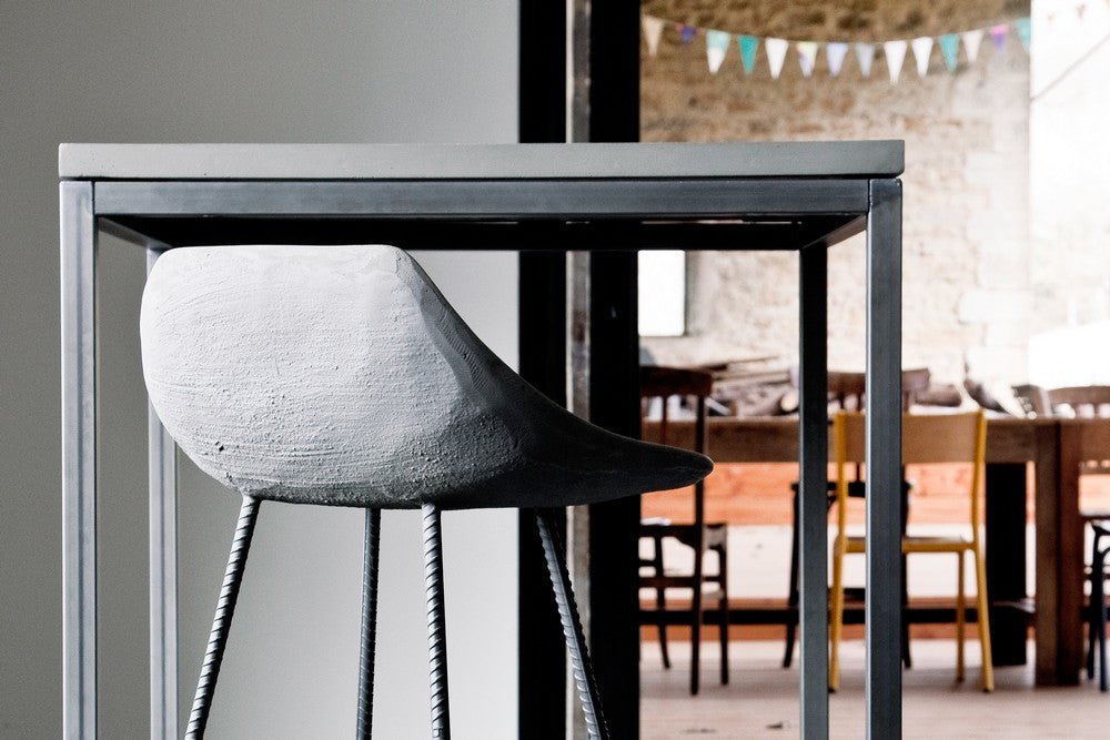 Hauteville 770 Barstool by Lyon Beton - Modern Concrete Bar Stool for Kitchen Island, Home Bar & Dining Room - Industrial Style Counter Height Stool with Metal Base