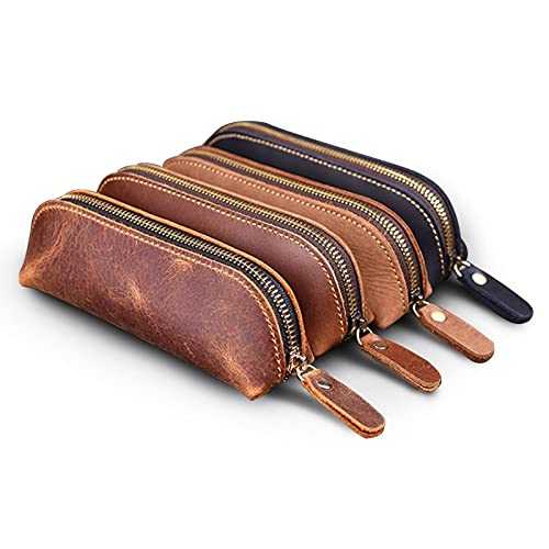 Handmade Genuine Leather Pencil Case - Vintage Cowhide Zippered Pen Pouch for School, Office & Travel | Durable Organizer for Pens, Pencils & Art Supplies