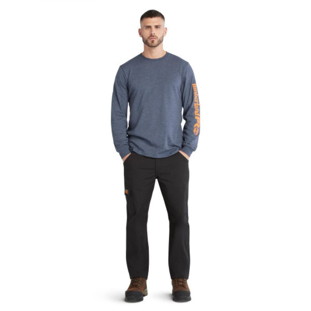 Timberland PRO Men's Core Logo Long Sleeve T-Shirt - Moisture Wicking Work Shirt, Blue Heather - Perfect for Construction, Outdoor Work & Casual Wear