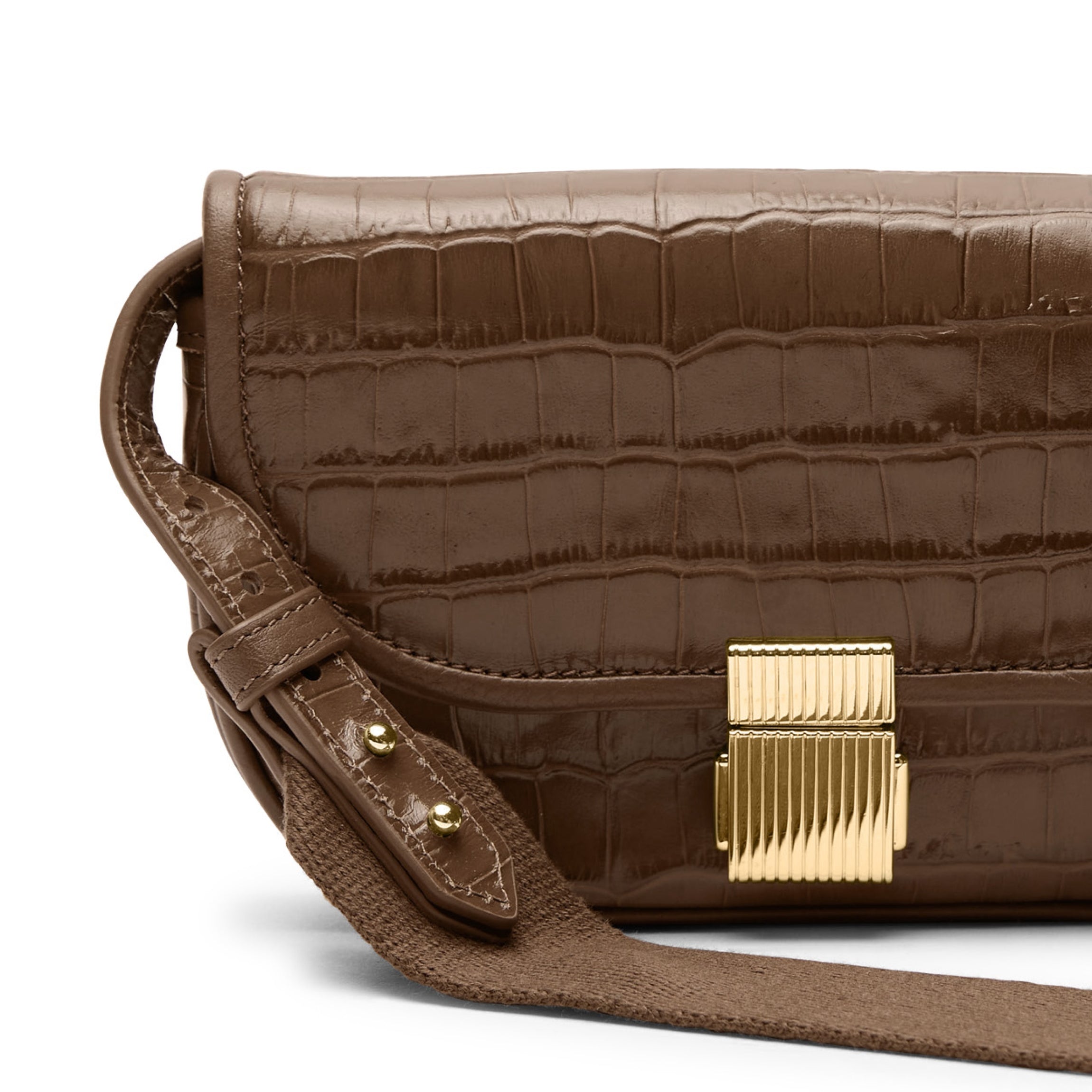 Katy Mini Belt Bag - Stylish Crossbody Waist Pack in Cocoa Croc Leather for Women | Perfect for Travel, Running, Hiking & Everyday Use