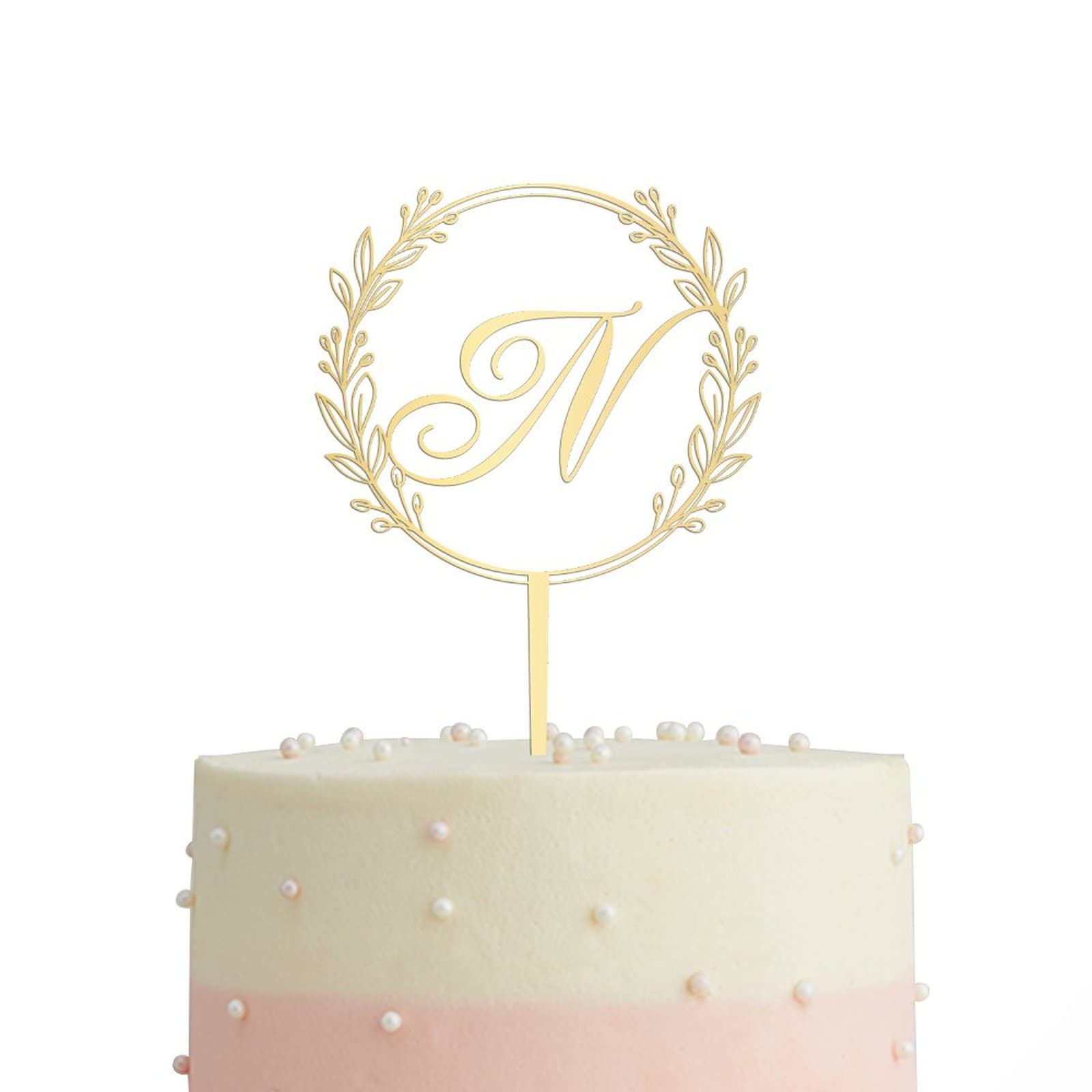 Personalized Gold Acrylic Letter N Cake Topper - Elegant Wreath Design for Wedding, Anniversary & Birthday Party Cake Decorations - Perfect for Custom Cakes, Cupcakes & Dessert Displays