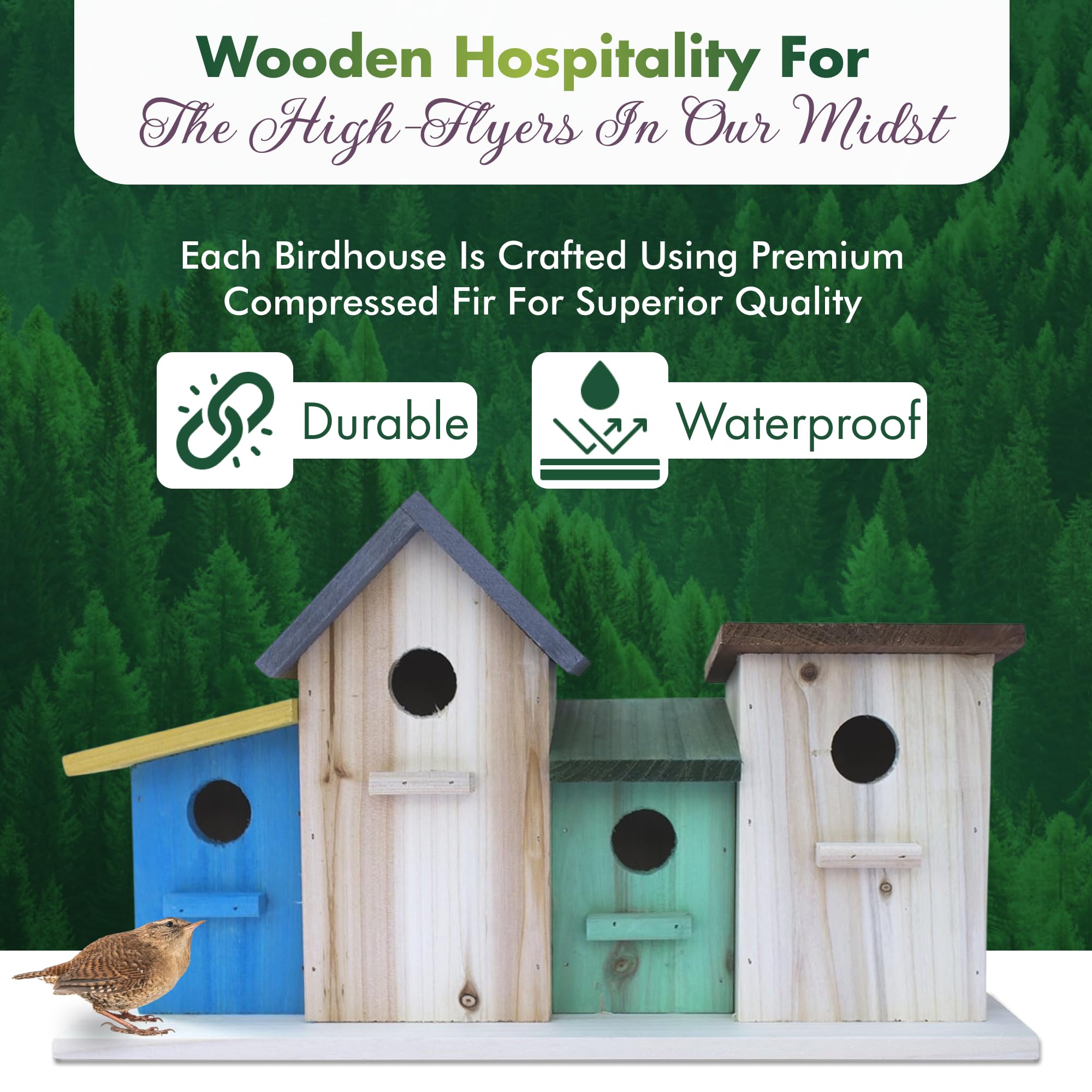23 Bees 4 Hole Weatherproof Bird House - Outdoor/Indoor Hanging Decorative Birdhouse for Bluebirds, Wrens & Chickadees - DIY Bird Feeder Kit for Kids & Adults - Perfect for Garden, Patio and Backyard Bird Watching