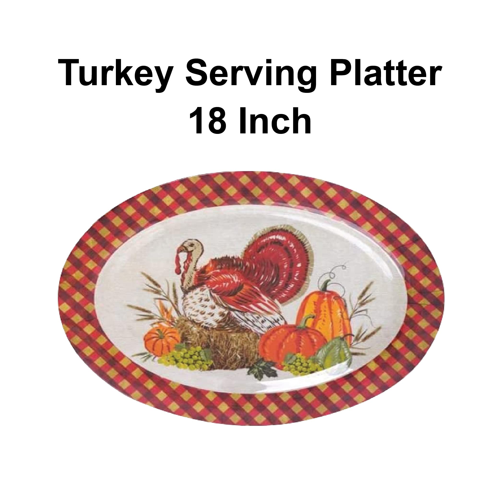 Set of 2 Durable 18-Inch Melamine Oval Serving Trays - Thanksgiving & Holiday Platters with Fall Harvest Design, Shatterproof & Reusable for Turkey, Appetizers, Parties, Buffets, and Family Gatherings - Perfect for Thanksgiving Dinner, Christmas Feasts, and Special Occasions