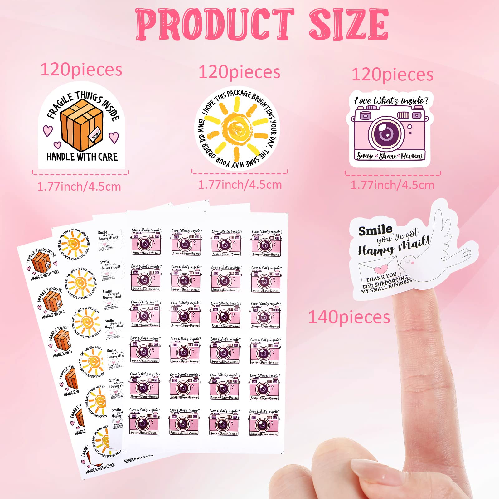 500 PCS Thank You Business Stickers - Small Package Labels, Cute Envelope Seals & Handle with Care Stickers - 4 Adorable Styles (1.77 Inch) - Perfect for Ecommerce Packaging, Mailers & Gift Wrapping