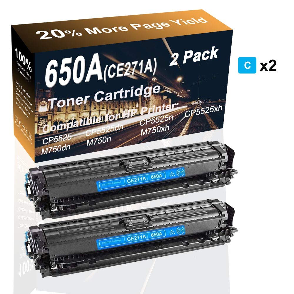 2-Pack High Yield CE271A Compatible Toner Cartridge (Cyan) for HP CP5525xh M750dn M750n Printers - Perfect for Office & Home Printing Needs