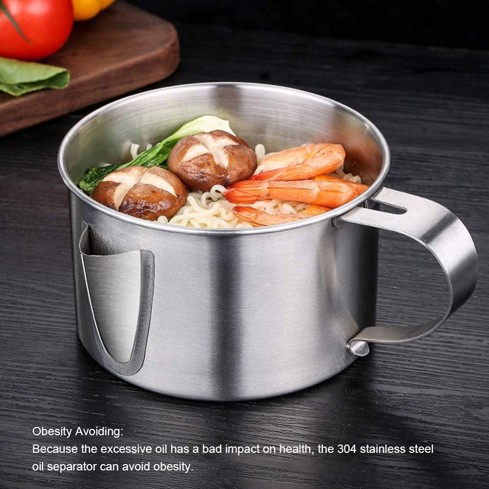 304 Stainless Steel Fat Separator Bowl with Handle - Oil & Soup Drainer Jug, Multipurpose Kitchen Oil Filter - Perfect for Healthy Cooking, Meal Prep & Postpartum Weight Loss