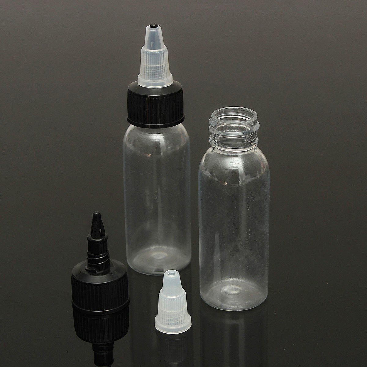 30ml Empty Plastic Tattoo Ink Bottles with Black Caps - Set of 2 for Tattoo Artists & Body Paint - Perfect for Ink Storage, Mixing & Travel Use