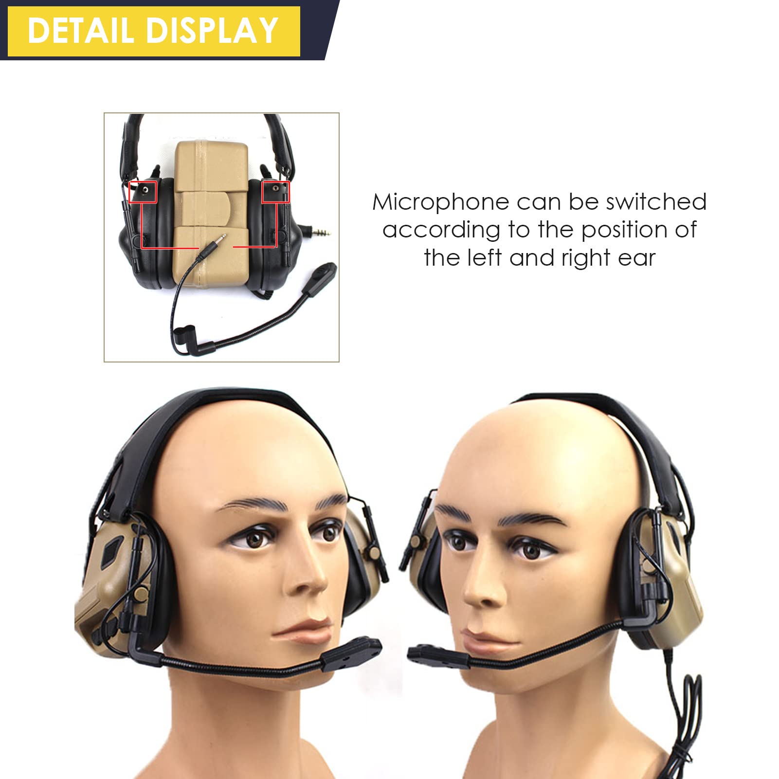 Military Headset with Microphone - Retractable Gaming & Hunting Headphones for Walkie Talkie Radios (No Noise Cancelling) - Ideal for Tactical Operations, Airsoft, and Outdoor Adventures