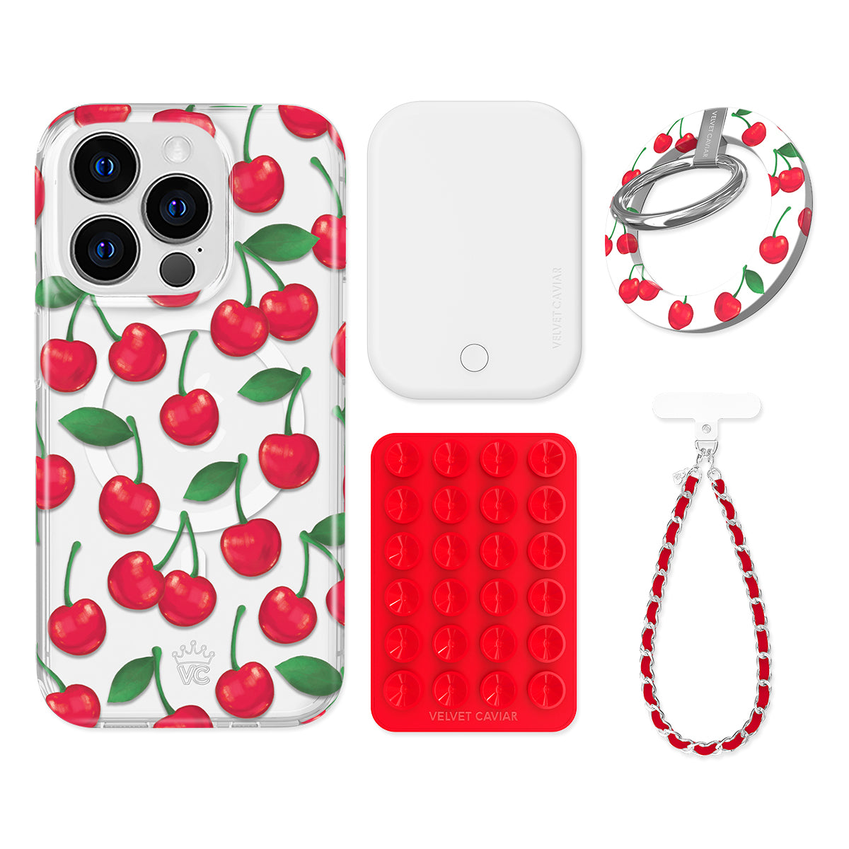 Very Cherry iPhone Bundle Set with Grip - Stylish & Secure Phone Accessories for Everyday Use, Travel, and Work